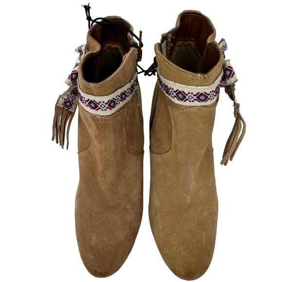 High Heel Fringe Ankle Booties Womens SZ 7.5 Brown Suede Boho Western Cowgirl - Picture 7 of 11